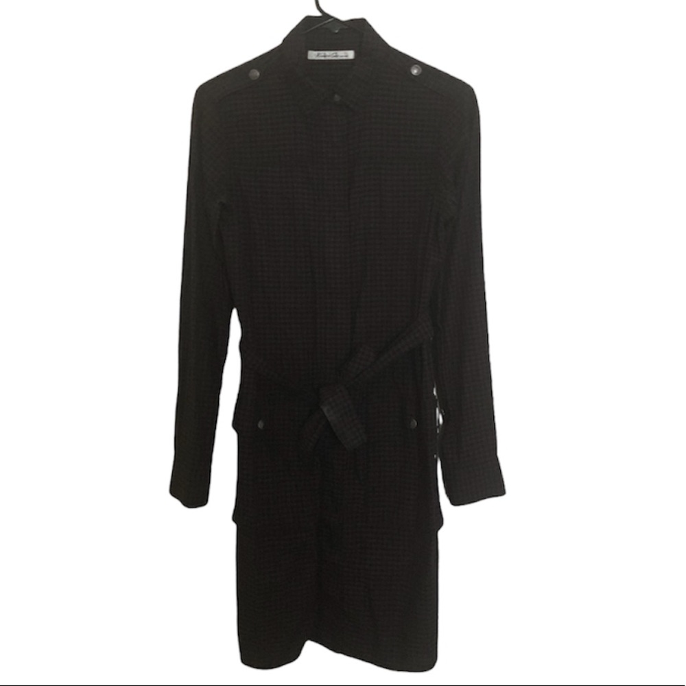 Kenneth Cole New York Collared Tie Waist Plaid Jacket